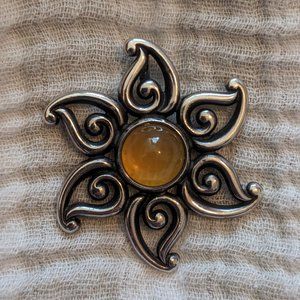 James Avery RETIRED RARE Silver Sun Yellow Opal Pendant 1.5 inch diameter